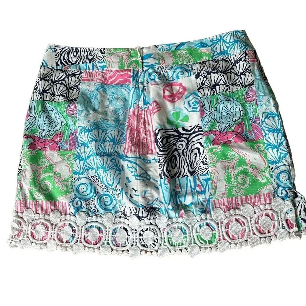 LILLY PULITZER Sea Life Skort Size 6 Multicolor Mini Pockets Venice Lace